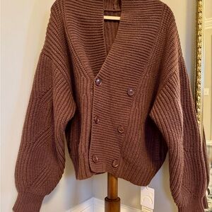 Commense Chocolate Double-Breasted Cardigan